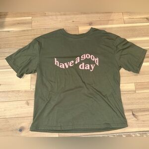 Kids Olive Green T-Shirt with Pink Print